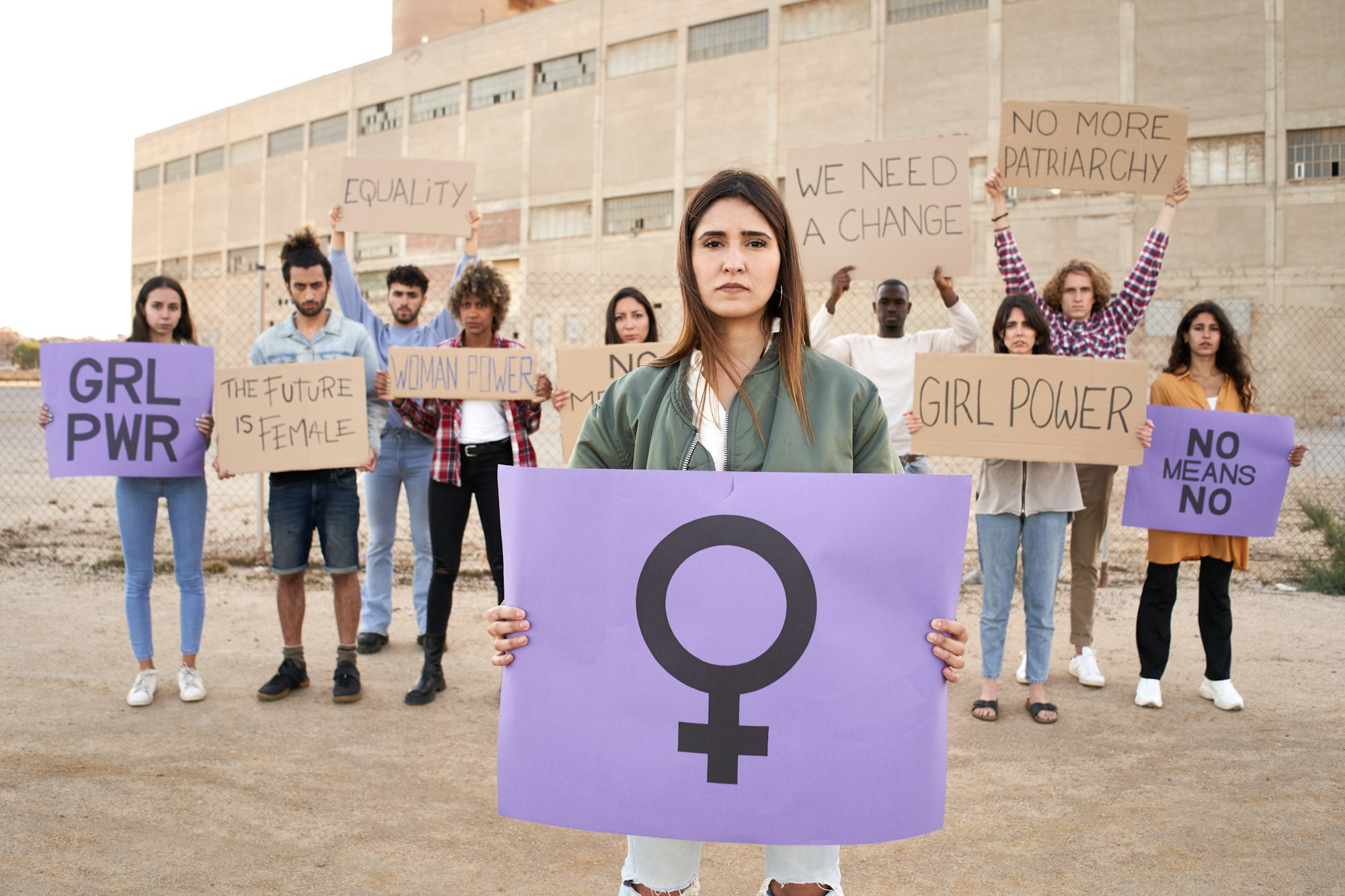 Group of people activist protesting. Feminist women demonstration concept.